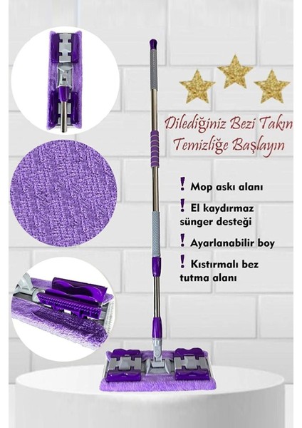 Tekno Trust (1 Adet ) Yedek Bez Hediyeli Yer Mopu Fayans Duvar Yüzey Temizlik Mikrofiber Mop