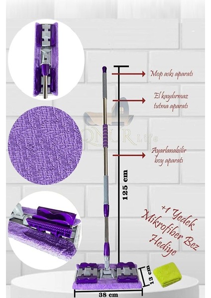Tekno Trust (1 Adet ) Yedek Bez Hediyeli Yer Mopu Fayans Duvar Yüzey Temizlik Mikrofiber Mop