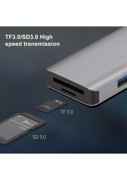 NK-3049 Hd 6'sı 1 Arada Usb-C / Type-C - Tf / Sd Kart Yuvası + 4 USB Dişi Adaptör Kart Okuyucu