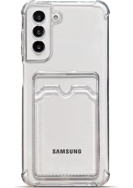 Samsung Galaxy S21 Plus Kapak Kamera Korumalı Kartlıklı Darbe Emici Özellikli Şeffaf Silikon Kılıf