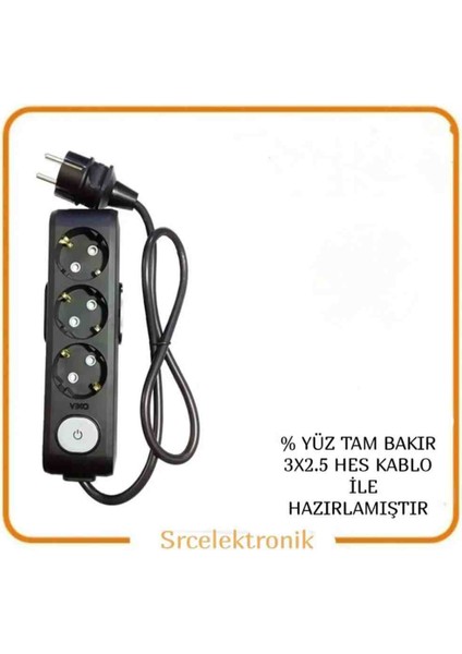Multi-Let 3'lü Anahtarlı Topraklı Çocuk Korumalı Uzatma ( 3x2.5 Hes Kablo Tam Bakır) Ttr Kablo HO5VV-F