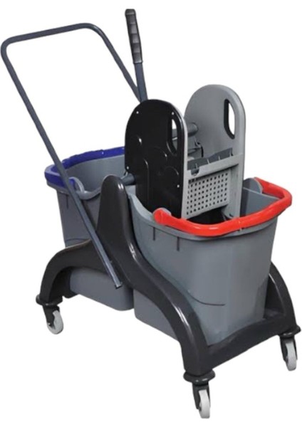 Çift Kovalı Plastik Temizlik ve Paspas Arabası Seti, Gri, Türkiye Menşei