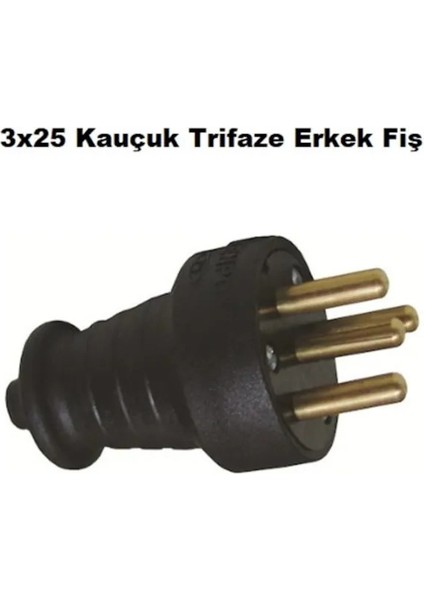 3X25 Kauçuk Trifaze Erkek Fiş (10 Adet)