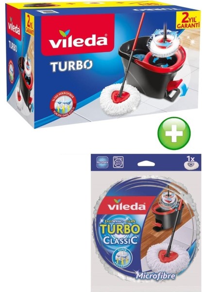 Tekno Trust Turbo Pedallı Temizlik Seti + Vileda Turbo Yedek Mop Paspas Ucu