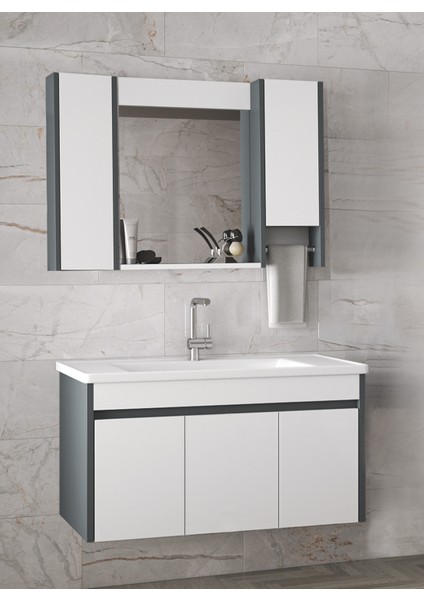 Estella 100 cm Mdf-Aynalı Seramik Lavabolu Banyo Dolabı Takımı Seti**hazır Kurulu