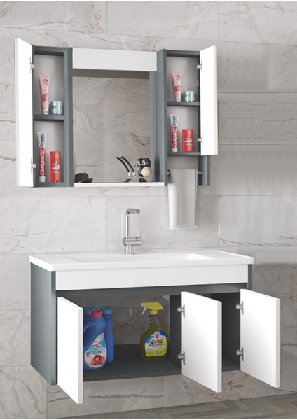 Estella 100 cm Mdf-Aynalı Seramik Lavabolu Banyo Dolabı Takımı Seti**hazır Kurulu modelleri