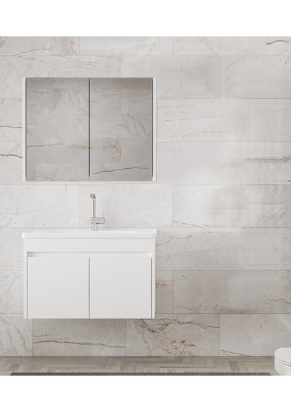 Alfa Banyo Estella Ea-Beyaz-65 cm Mdf-Ayna Dolaplı, Lavabolu Banyo Dolabı Takımı**demonte Değil**