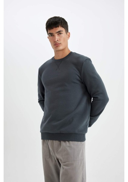 Regular Fit Bisiklet Yaka Kalın Basic Düz Sweatshirt T3777AZ24AU