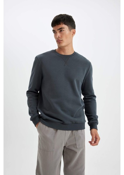 Regular Fit Bisiklet Yaka Kalın Basic Düz Sweatshirt T3777AZ24AU