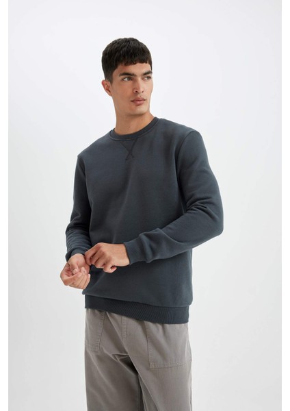 Regular Fit Bisiklet Yaka Kalın Basic Düz Sweatshirt T3777AZ24AU