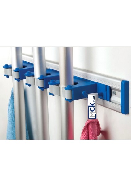 Pratik ve dayanıklı duvara monte mop askısı, 5 askılı tasarım, mavi renk, TR menşei modelleri