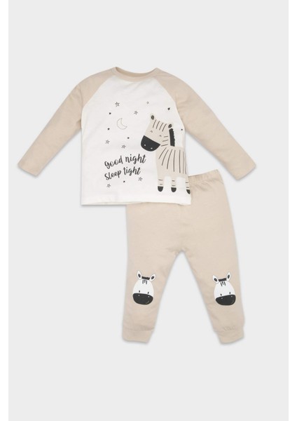 Erkek Bebek Pijama Takım Zebra Baskılı Penye Uzun Kollu Üst Beli Lastikli Uzun Alt D5352A524WN