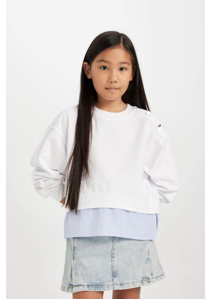 Kız Çocuk Relax Fit Bisiklet Yaka Etek Ucu Detaylı Sweatshirt D0703A824AU