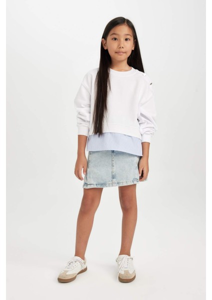 Kız Çocuk Relax Fit Bisiklet Yaka Etek Ucu Detaylı Sweatshirt D0703A824AU