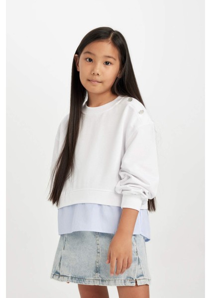 Kız Çocuk Relax Fit Bisiklet Yaka Etek Ucu Detaylı Sweatshirt D0703A824AU