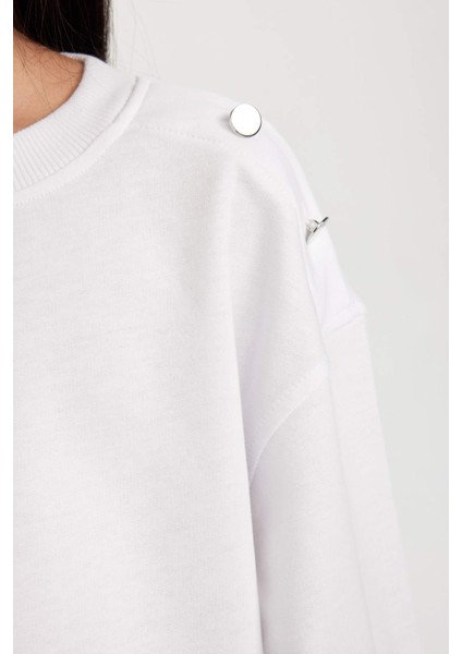 Kız Çocuk Relax Fit Bisiklet Yaka Etek Ucu Detaylı Sweatshirt D0703A824AU
