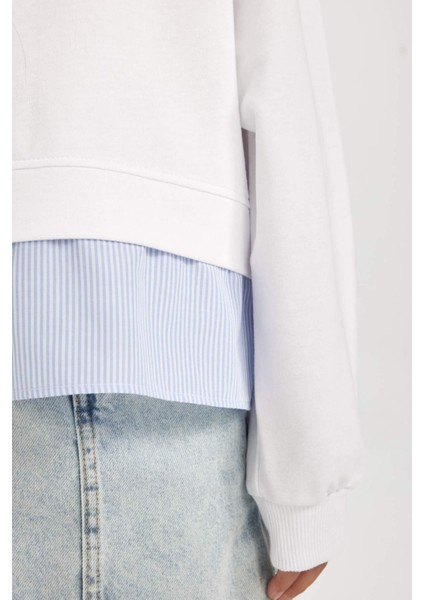 Kız Çocuk Relax Fit Bisiklet Yaka Etek Ucu Detaylı Sweatshirt D0703A824AU
