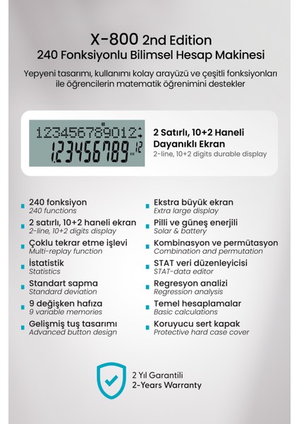 X-800 Yeni Nesil 240 Fonksiyonlu Bilimsel Hesap Makinesi
