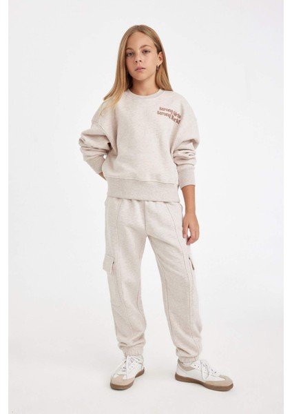 Kız Çocuk Relax Fit Bisiklet Yaka Baskılı Sweatshirt D2886A824WN
