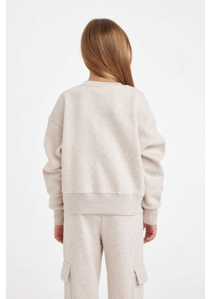 Kız Çocuk Relax Fit Bisiklet Yaka Baskılı Sweatshirt D2886A824WN