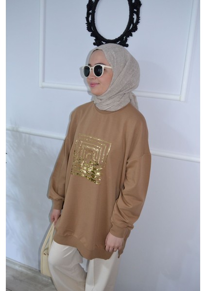 Pamuklu Önü Pullu Spor Tesettür Sweat Tunik
