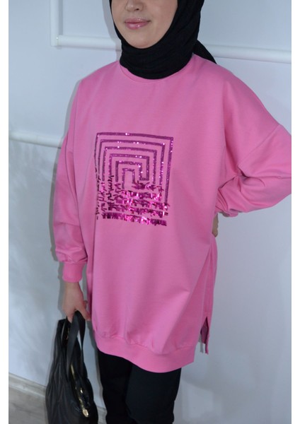Pamuklu Önü Pullu Spor Tesettür Sweat Tunik