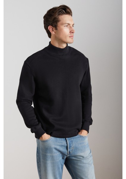 Valencıa Erkek Pamuk-Polyester Siyah Sweatshirt