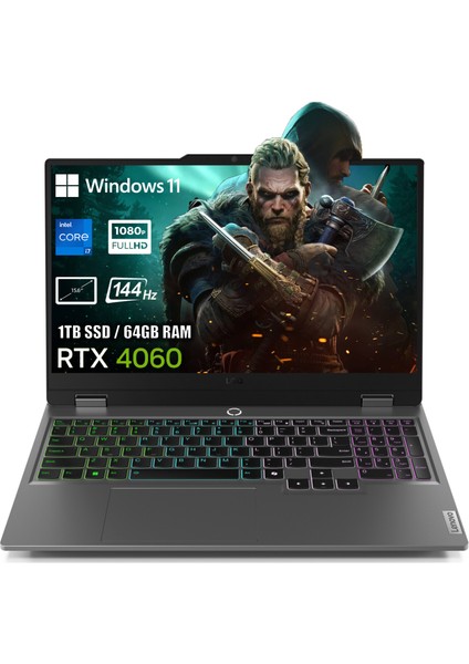 Loq 15IRX9 Intel Core I7-13650HX 64GB Ddr5 1tb SSD RTX4060 8gb 15.6 Inç 144Hz Full Hd W11PRO Gaming Laptop 83DV00HTTRP30