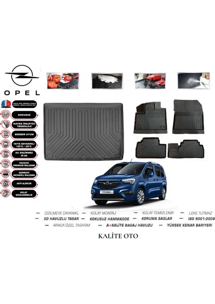 Opel Combo 2024 Model 3D Bagaj Havuzu+4D Havuzlu Paspas Seti