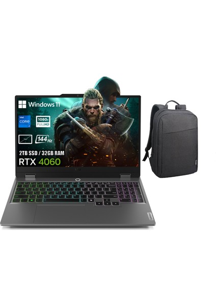 Loq 15IRX9 Intel Core I7-13650HX 32GB Ddr5 2tb SSD RTX4060 8gb 15.6 Inç 144Hz Full Hd W11PRO Gaming Laptop 83DV00HTTRP46 + Lenovo B210 15.6" Siyah Çanta