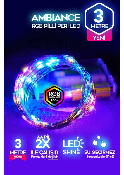 3 Metre Pilli Rgb Peri LED İnce Tel Dekoratif Lambası Renkli Dekor Perde Ledli Bahçe Oda Kafe Duvar