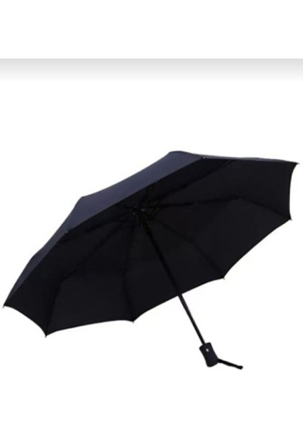 Siyah 8 Telli Rüzgarda Dayanıklı Şemsiye, Düz Desen, Dokuma Kumaş