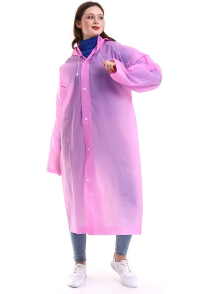 Kadın Erkek Pembe Kapüşonlu Yağmurluk, Şemsiye, Çıtçıtlı, Dokuma, Düz Tasarım