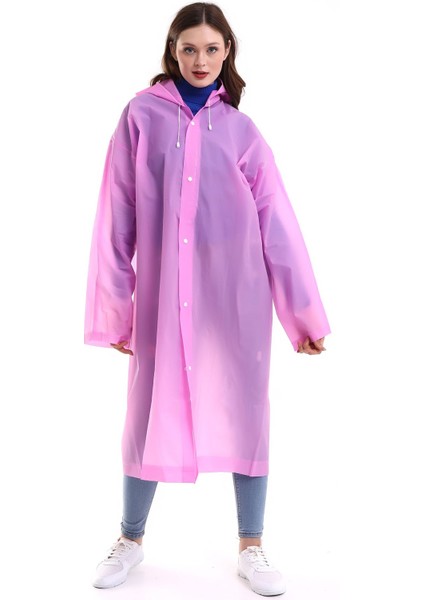 Kadın Erkek Pembe Kapüşonlu Yağmurluk, Şemsiye, Çıtçıtlı, Dokuma, Düz Tasarım