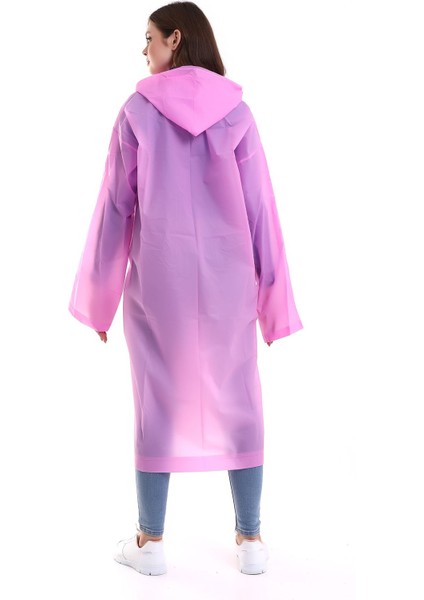 Kadın Erkek Pembe Kapüşonlu Yağmurluk, Şemsiye, Çıtçıtlı, Dokuma, Düz Tasarım