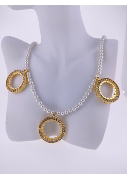 Çeyrek Altın Takmak Için Altın Kaplama Çerçeveli 3'lü Incili Kolye 56 cm 4mm Cam Inci modelleri