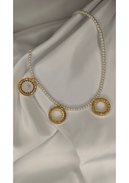 Çeyrek Altın Takmak Için Altın Kaplama Çerçeveli 3'lü Incili Kolye 56 cm 4mm Cam Inci indirimleri