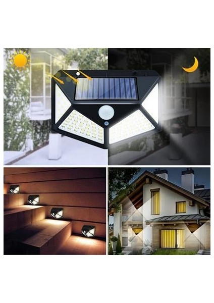 Buffer® 100 Ledli 3 Farklı Aydınlatma Ayarlı Solar Güneş Enerjili Hareket Sensörlü Bahçe Duvar Lambası