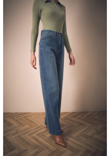 Fermuarlı Beli Tokalı Palazzo Jean modelleri