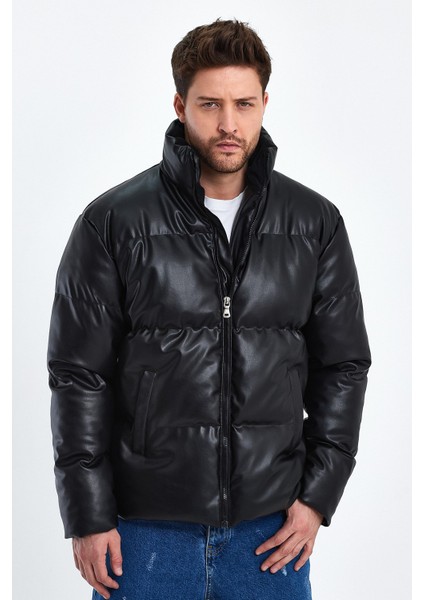 Dik Yaka Deri Şişme Mont AF-K50641PRM