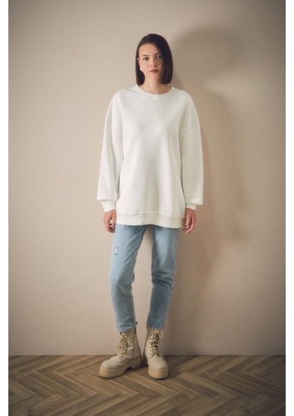 Basic Bisiklet Yaka Sweatshirt