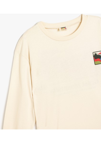 Oversize Tişört Baskı Detaylı Uzun Kollu Bisiklet Yaka Pamuklu modelleri