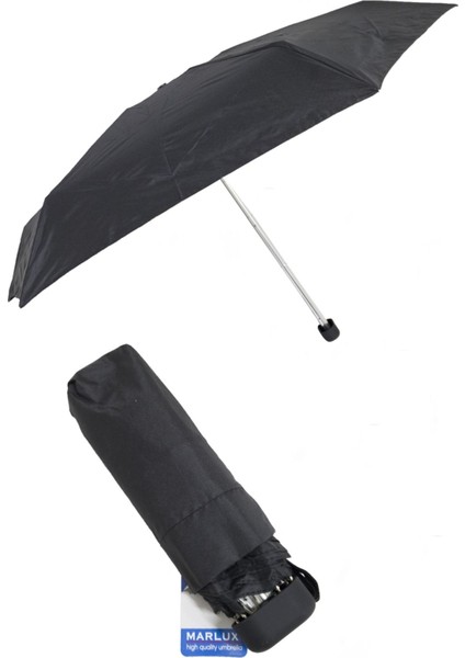 Siyah mini cep şemsiye, unisex, düz desen, dokuma kumaş, hafif ve dayanıklı