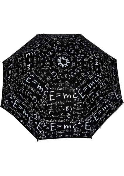 Rüzgara Dayanıklı Unisex Siyah Matematik Desenli Şemsiye