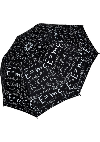 Rüzgara Dayanıklı Unisex Siyah Matematik Desenli Şemsiye