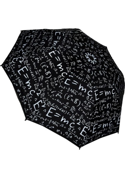 Rüzgara Dayanıklı Unisex Siyah Matematik Desenli Şemsiye