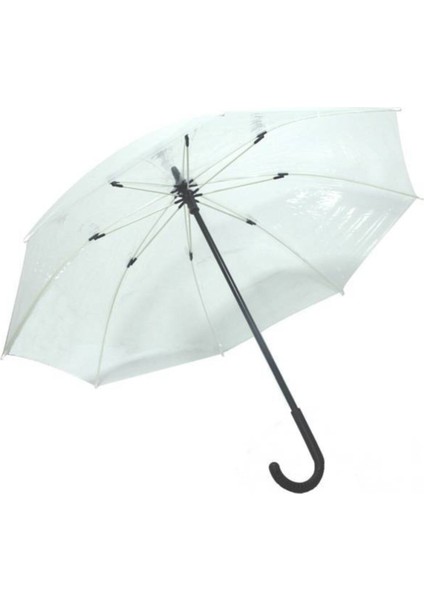 Şeffaf siyah büyük unisex şemsiye, bej renk, dokuma kumaş, dayanıklı ve şık tasarım