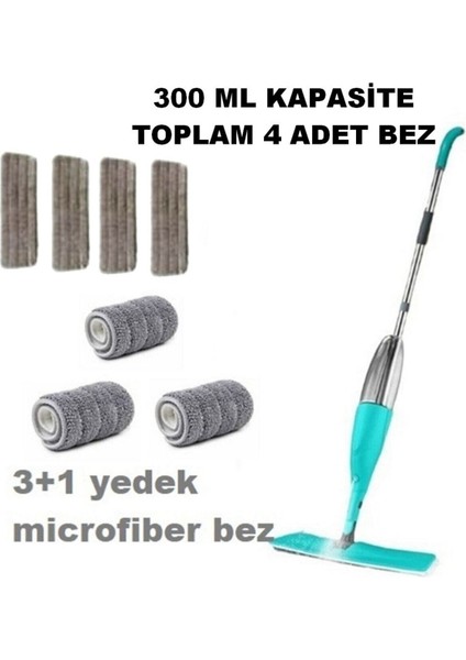 Tekno Trust Water Sprey 300 ml Su Hazneli Sprey Mop 3 Yedekli Mikrofiber Bez 3 Yedekli Sprey Mop Paspas