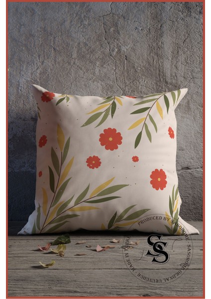 Krem Zemin Üzerine Çiçekler Desenli Dijital Baskılı 4lü Kadife Kırlent Kılıfı fiyatları