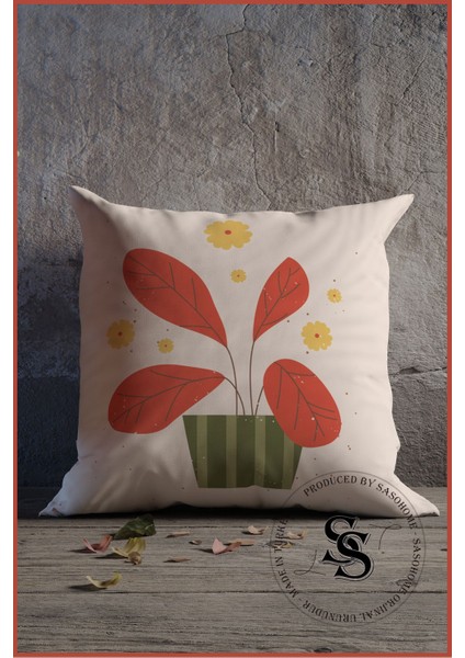 Krem Zemin Üzerine Çiçekler Desenli Dijital Baskılı 4lü Kadife Kırlent Kılıfı modelleri